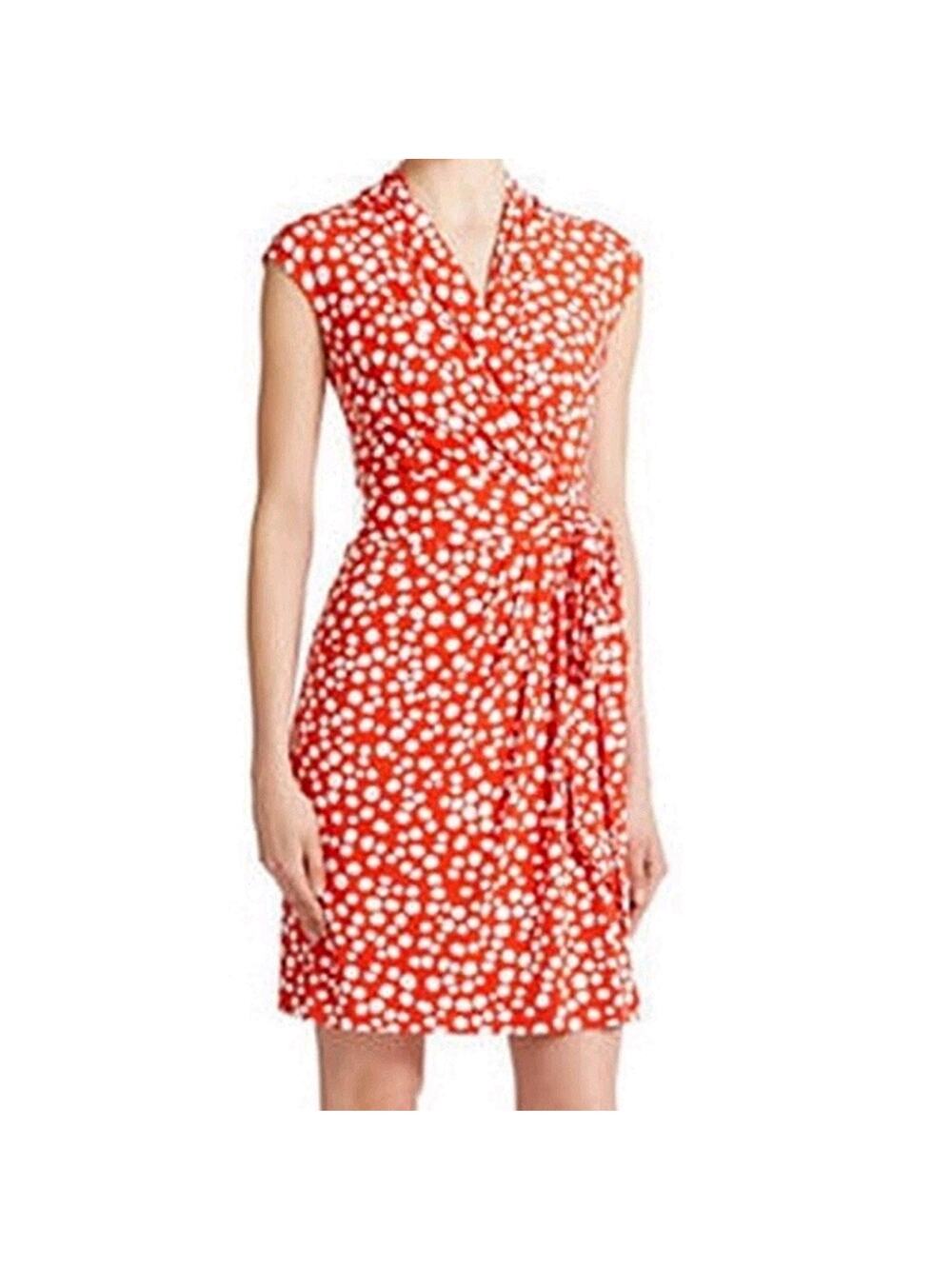 Eliza J red white polka dot faux wrap belt dress